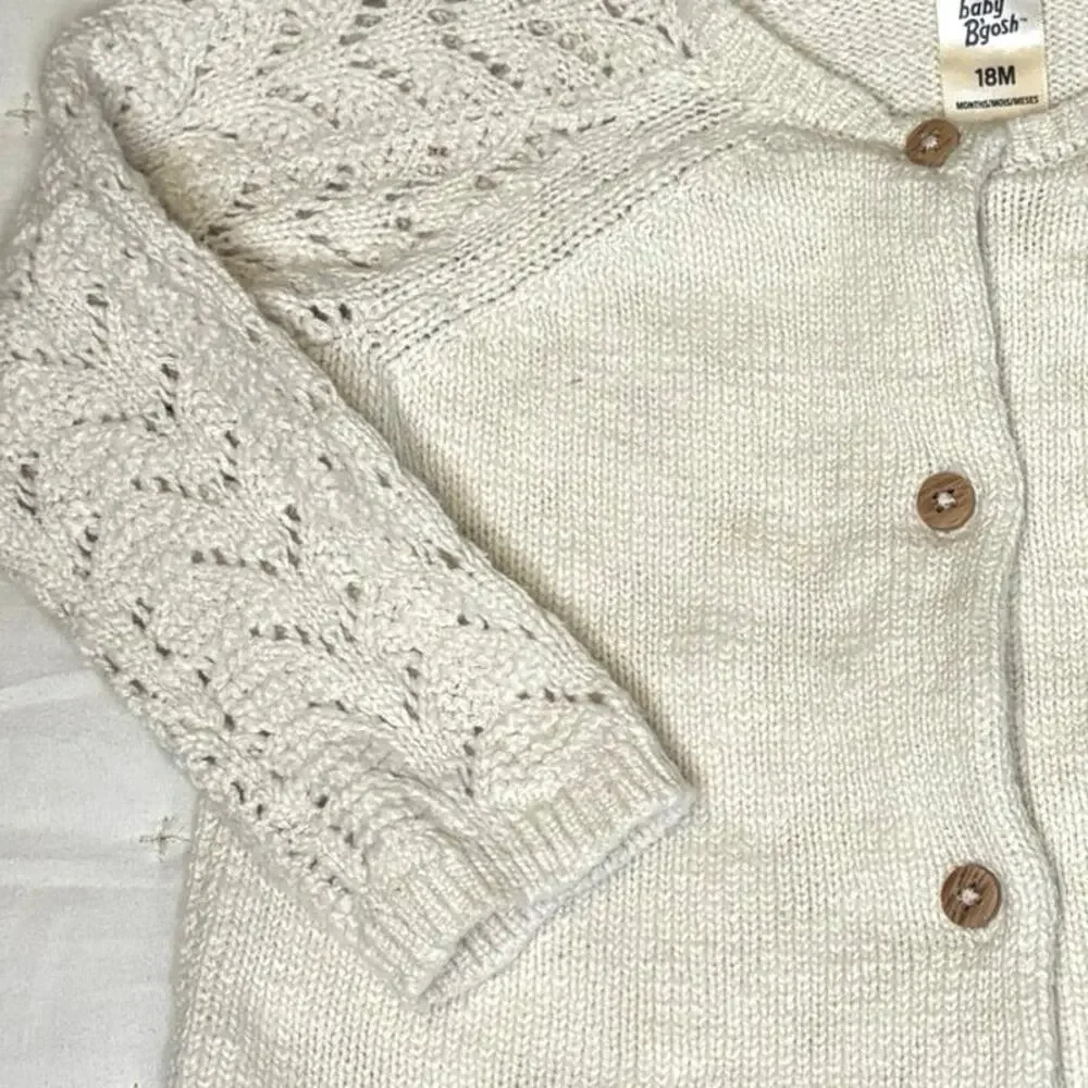 Baby B’Gosh Pointelle Cardigan Sweater Girls 18M Ecru Knit Button Cotton